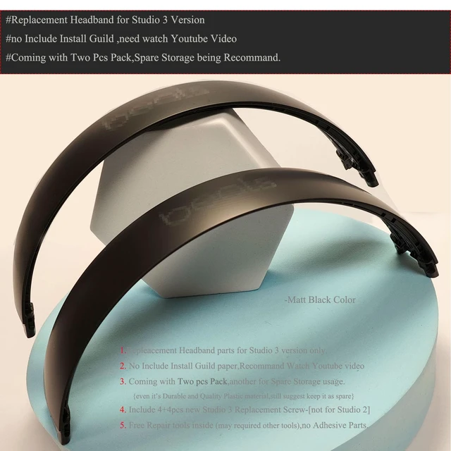 Alt view image 2 of 7 - (2pcs Pack) Studio 3 Head Band Replacement Accessories,Studio 3 Wireless Headphones Replacement Top Headband Parts with Repair Kit (-Matter Black)
