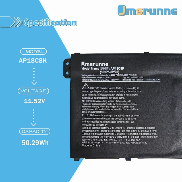 Alt view image 2 of 7 - AP18C8K Battery Replacement for Acer Chromebook 314 C933 Aspire 5 A515-56 A514-54G A514-54 Series Swift 3 SF314-57 SF314-42 TravelMate B1 B118-M P2 TMP215 Series