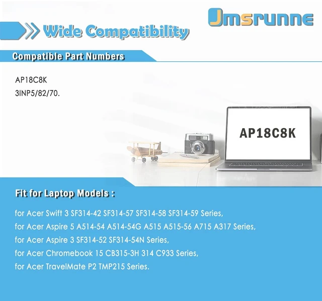 Alt view image 5 of 7 - AP18C8K Battery Replacement for Acer Chromebook 314 C933 Aspire 5 A515-56 A514-54G A514-54 Series Swift 3 SF314-57 SF314-42 TravelMate B1 B118-M P2 TMP215 Series