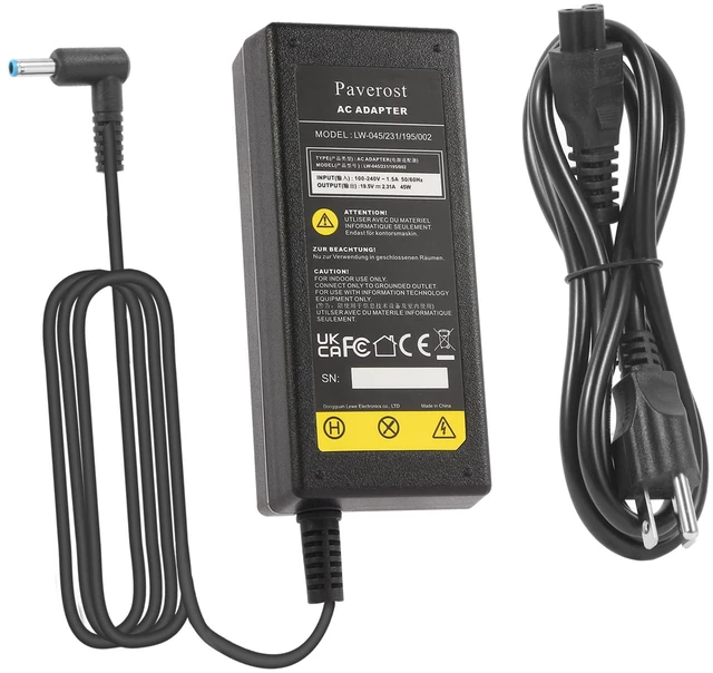 Main image of Laptop Charger 45W Power Cord: Replacement for HP Pavilion Charger Model 741727-001 AC Adapter - 45W 19.5V 2.31A for HP Stream 14 15 11 13 Computer Power Supply