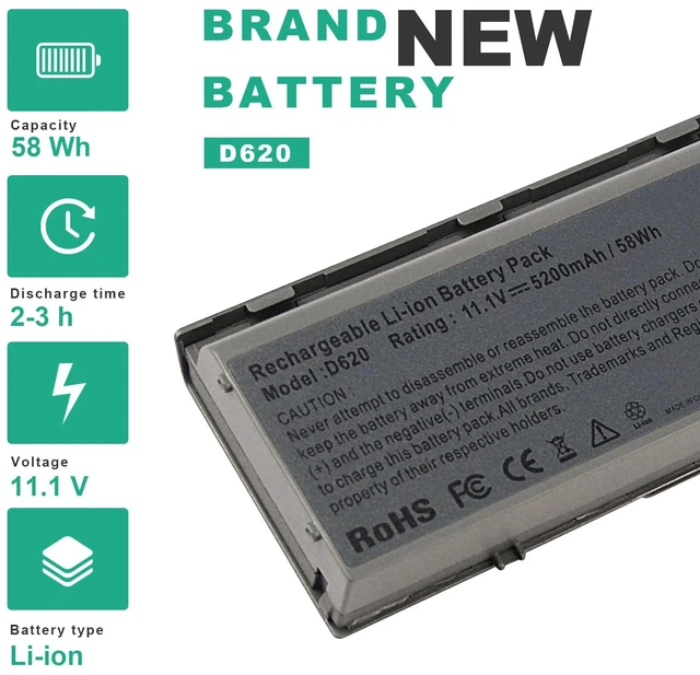 Alt view image 4 of 7 - INC 5200mAh Laptop Battery Replacement for Dell Latitude D620 D630 D630c D631 Series
