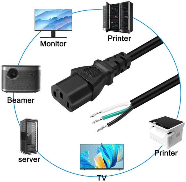 Alt view image 6 of 7 - C13 Pigtail Power Cable Replacement Power Cord Bare Wire IEC320 C13 Female 3 Pin Extension Open End Wire for Computers, Monitor Scanner - 2PCS - 1M (C13)