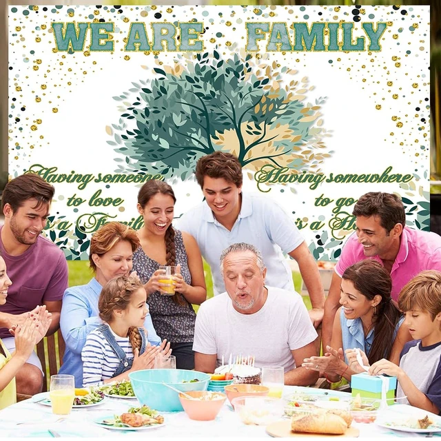 Alt view image 3 of 7 - Family Reunion Backdrop Green Family Tree We are Family Glitter Photography Background Welcome Home Gathering Adoption Party Decorations Banner Photo Props (8x6FT)
