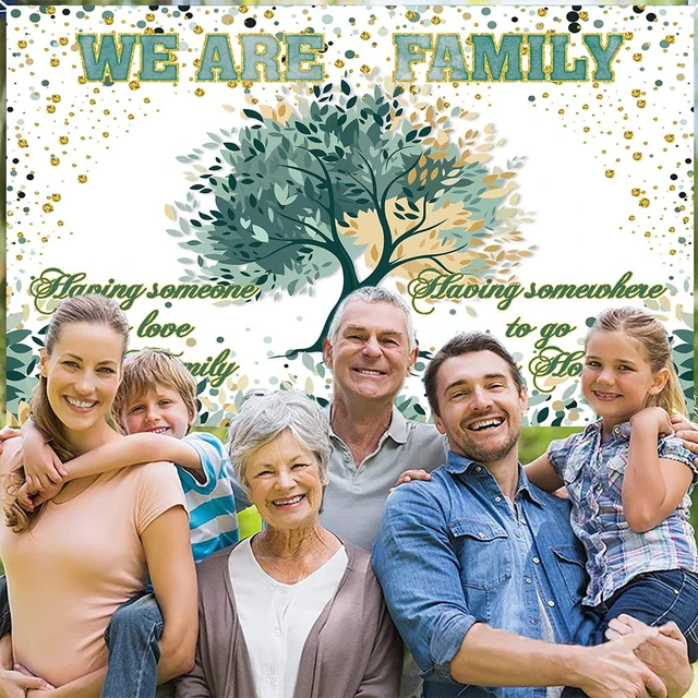 Alt view image 5 of 7 - Family Reunion Backdrop Green Family Tree We are Family Glitter Photography Background Welcome Home Gathering Adoption Party Decorations Banner Photo Props (8x6FT)
