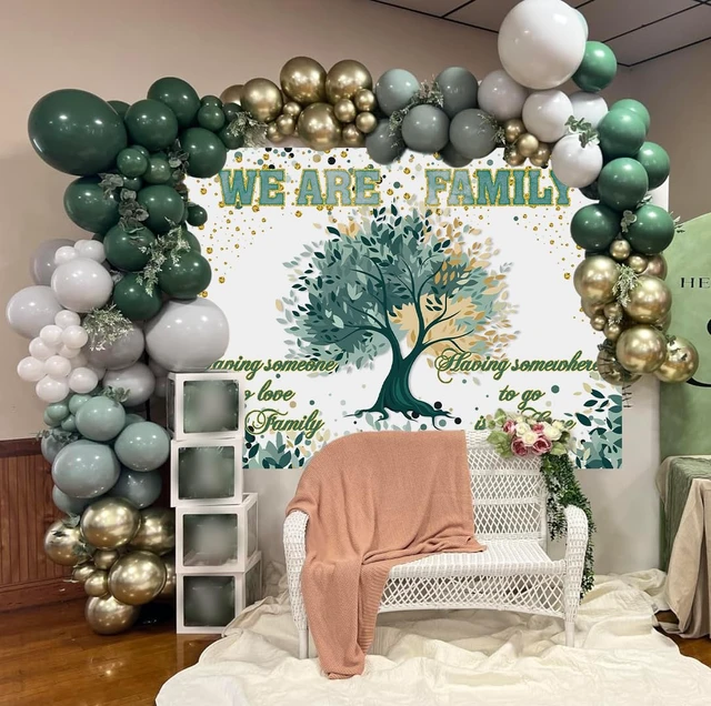 Alt view image 6 of 7 - Family Reunion Backdrop Green Family Tree We are Family Glitter Photography Background Welcome Home Gathering Adoption Party Decorations Banner Photo Props (8x6FT)