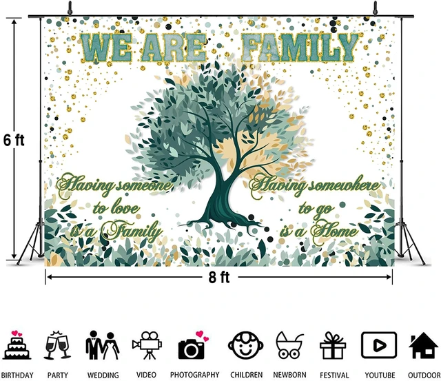 Alt view image 7 of 7 - Family Reunion Backdrop Green Family Tree We are Family Glitter Photography Background Welcome Home Gathering Adoption Party Decorations Banner Photo Props (8x6FT)