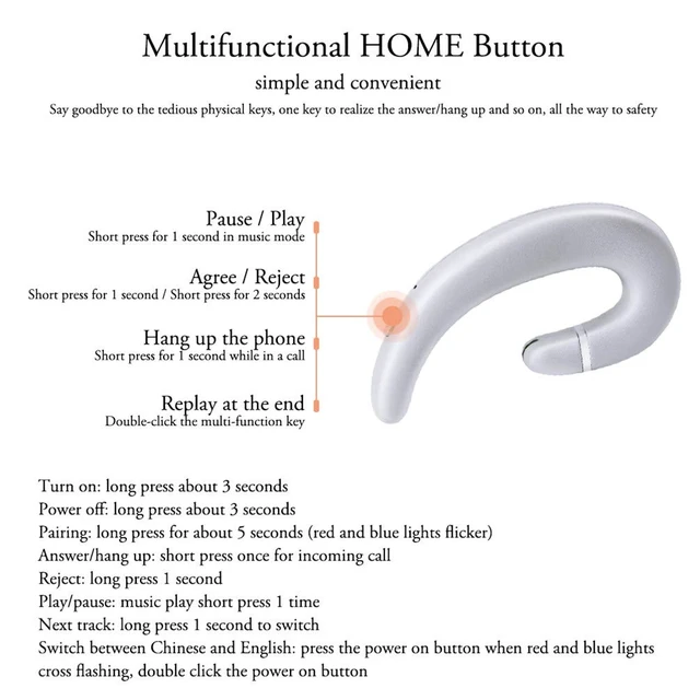 Alt view image 4 of 7 - Ear Hook BT Wireless Headphone,Non Ear Plug Headset with Microphone,Single Ear Noise Cancelling Earphones Painless Wearing for Android Smartphones,iPhone14 13 12 11 X 8(Silver)