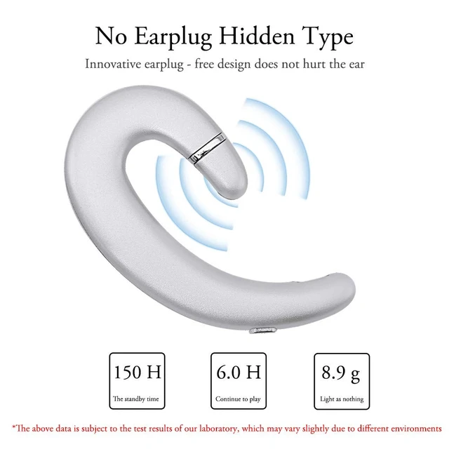 Alt view image 5 of 7 - Ear Hook BT Wireless Headphone,Non Ear Plug Headset with Microphone,Single Ear Noise Cancelling Earphones Painless Wearing for Android Smartphones,iPhone14 13 12 11 X 8(Silver)