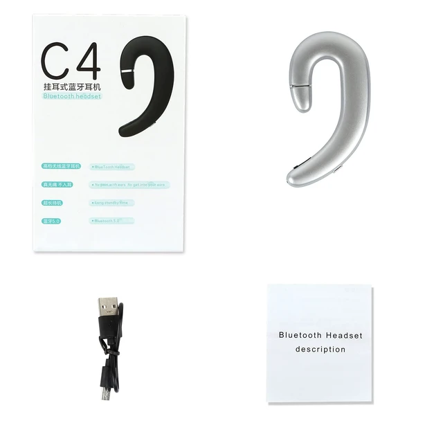 Alt view image 6 of 7 - Ear Hook BT Wireless Headphone,Non Ear Plug Headset with Microphone,Single Ear Noise Cancelling Earphones Painless Wearing for Android Smartphones,iPhone14 13 12 11 X 8(Silver)