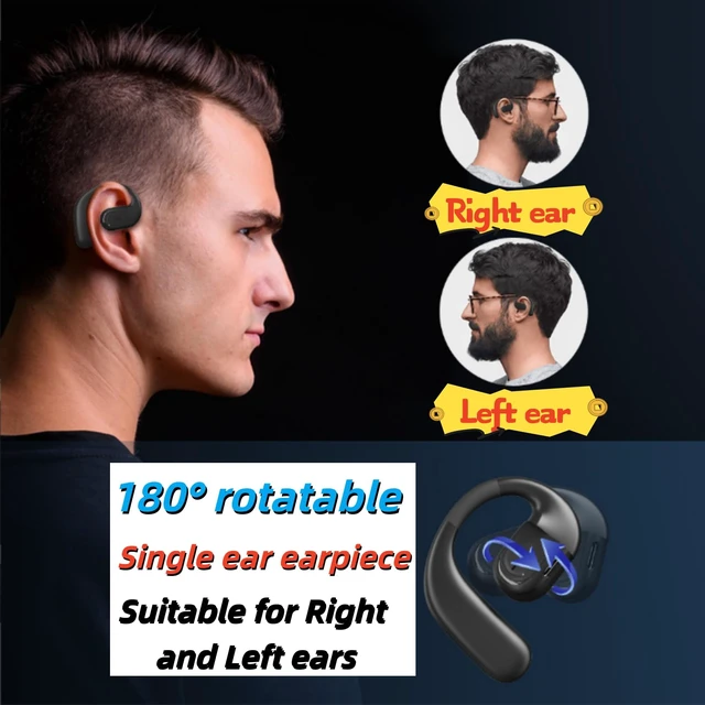 Alt view image 3 of 7 - Open Ear Headphone,Bluetooth 5.4 Single Earpiece Handsfree Driving Headset with Noise Canceling Mic,28H Playtime IPX5 Waterproof Clear Calls Wireless Earbud with Adjustable Earhook for Business Sports