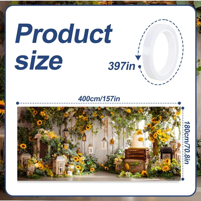 Alt view image 2 of 7 - Sunflower Garage Door Banner 6x13ft Waterproof -Rustic Farmhouse Backdrop with Greenery,Wedding &Birthday Decor,Photo Booth Background