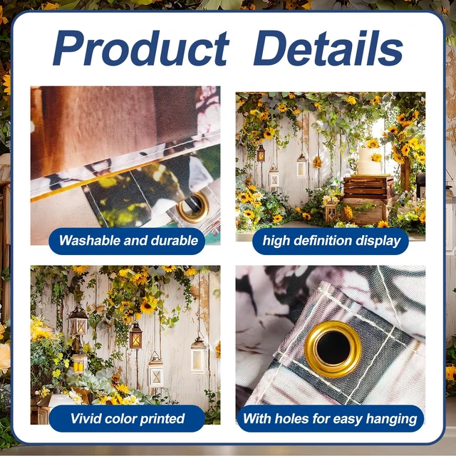Alt view image 4 of 7 - Sunflower Garage Door Banner 6x13ft Waterproof -Rustic Farmhouse Backdrop with Greenery,Wedding &Birthday Decor,Photo Booth Background