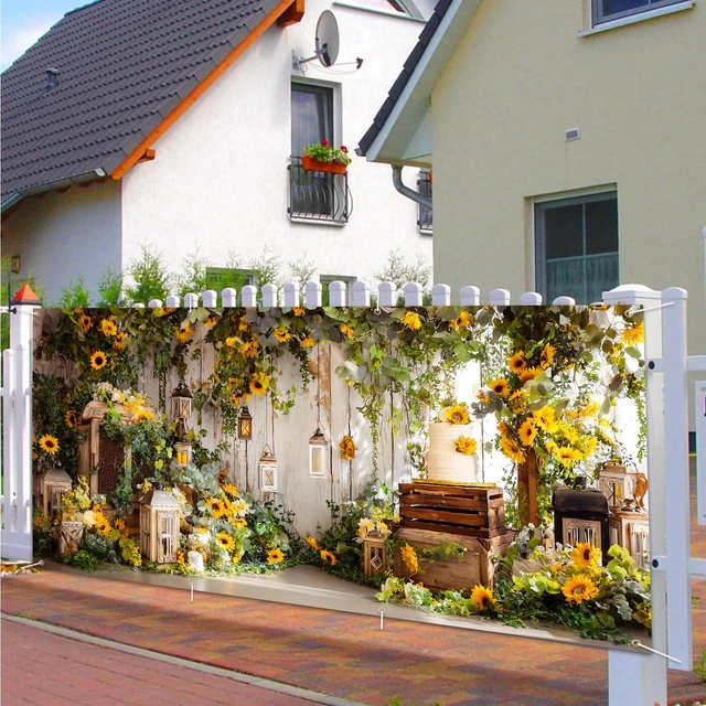 Alt view image 7 of 7 - Sunflower Garage Door Banner 6x13ft Waterproof -Rustic Farmhouse Backdrop with Greenery,Wedding &Birthday Decor,Photo Booth Background