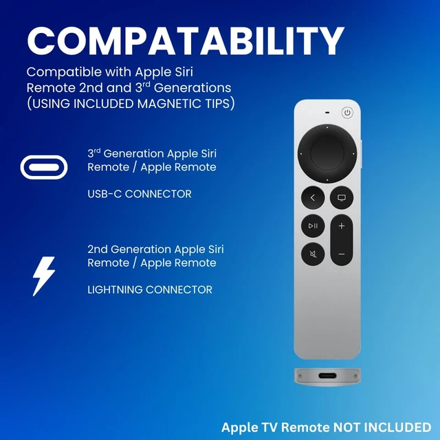 Alt view image 2 of 7 - Charging Stand Cradle Dock Compatible with Apple TV Siri Remote 2nd and 3rd Generation Magnetic USB to USB-C and Lightning Universal Remote Holder