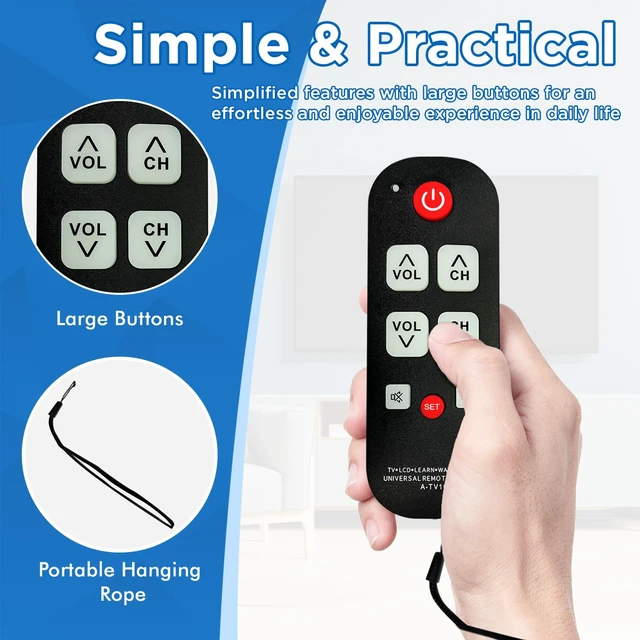 Alt view image 2 of 7 - TV Remote for Seniors, Elderly - Simple Remote Universal Big Button Easy to Use and Set Up with Auto Search & Learning Functions for Major TV Brands, Dementia Friendly Gifts