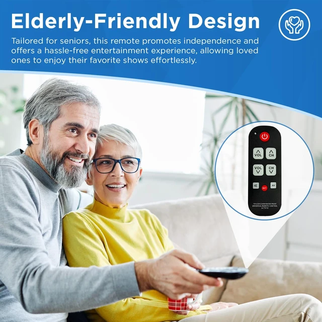 Alt view image 7 of 7 - TV Remote for Seniors, Elderly - Simple Remote Universal Big Button Easy to Use and Set Up with Auto Search & Learning Functions for Major TV Brands, Dementia Friendly Gifts