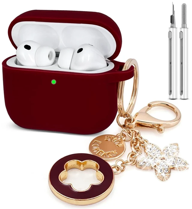 Main image of Compatible with AirPods Pro 3 Case Cover 2025 with Bling Keychain Cleaner Kit Silicone Case for AirPods Pro 3rd Generation Wireless Earbuds (Burgundy)