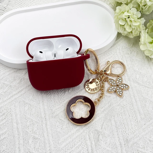Alt view image 7 of 7 - Compatible with AirPods Pro 3 Case Cover 2025 with Bling Keychain Cleaner Kit Silicone Case for AirPods Pro 3rd Generation Wireless Earbuds (Burgundy)