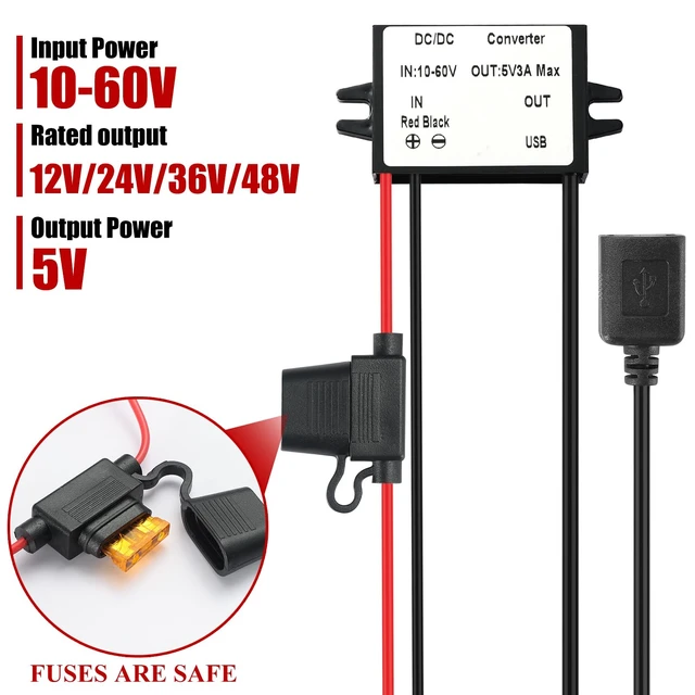Alt view image 2 of 7 - DC 10-60V to 5V 3A Buck Converter,12V 24V 36V 48V Step Down to 5V 3A 15W max DC Converter,IP67 Waterproof Voltage regulator power supply Buck Transformer Module Adapter for Truck,Screen,Car etc