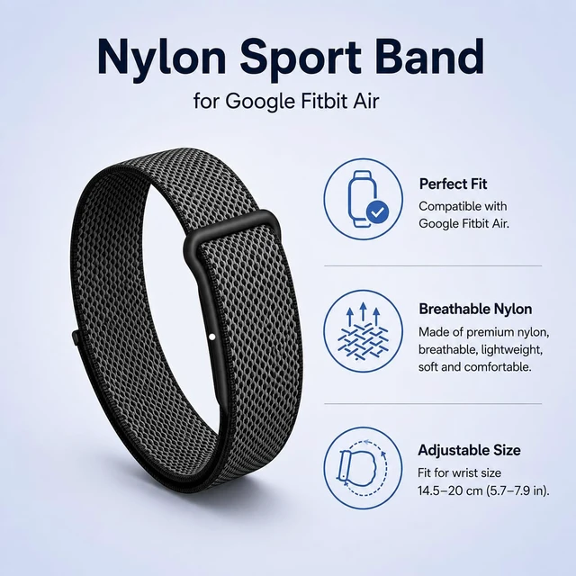 Alt view image 4 of 6 - For Google Fitbit Air Skin-Friendly Nylon Loop Band Adjustable One Size Sport Strap