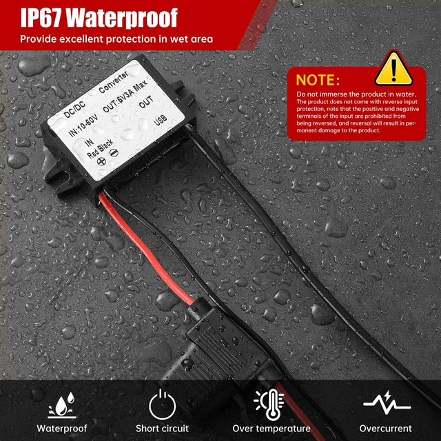 Alt view image 5 of 7 - DC 10-60V to 5V 3A Buck Converter,12V 24V 36V 48V Step Down to 5V 3A 15W max DC Converter,IP67 Waterproof Voltage regulator power supply Buck Transformer Module Adapter for Truck,Screen,Car etc