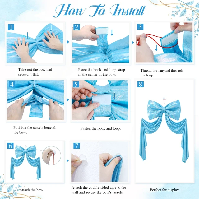 Alt view image 7 of 7 - Giant Bow Decor 23x70 Inch Large Blue Glitter Bow with Long Ribbon Upgrade Internal Lining Support Oversized 3D Bow Wall Backdrop Decoration for Coquette Room Birthday Wedding Party Decorations