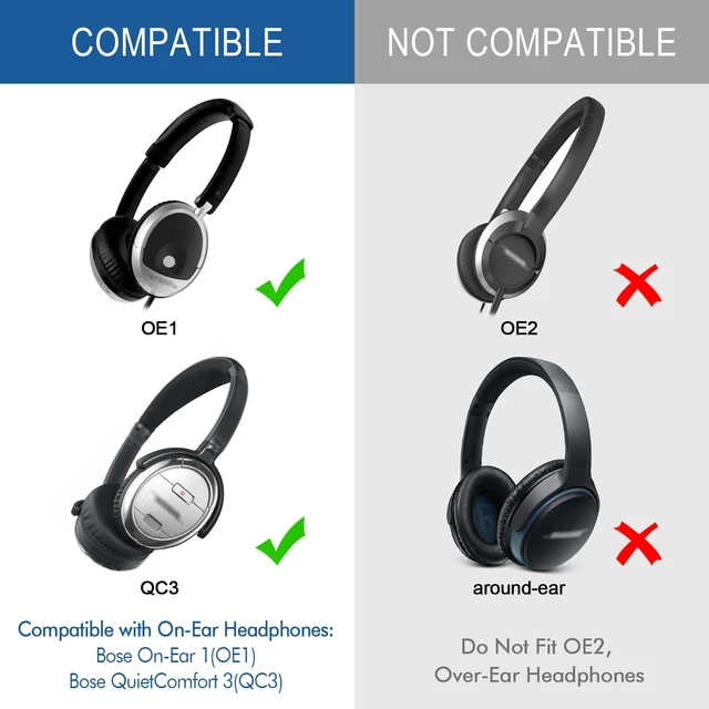 Alt view image 2 of 7 - Ear Pads Replacement for Bose QuietComfort 3 On-Ear Headphones Earpads Cushions for Bose QC3 OE1 with Memory Foam Protein Leather (Black)