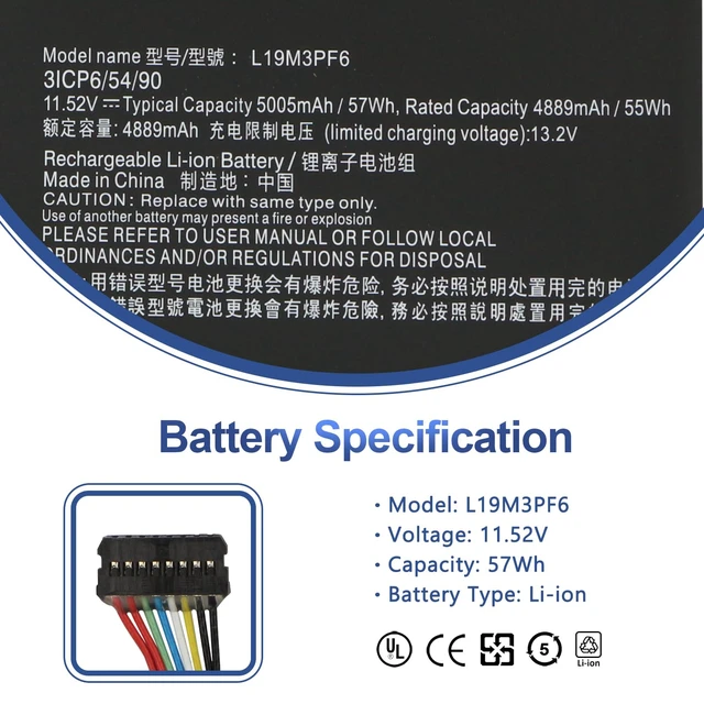 Alt view image 2 of 7 - 57Wh L19M3PF6 Laptop Battery for Lenovo Ideapad 5-15IIL05/15IAL7/15ABA7 5-15ARE05 5-15ITL05 5-15ARE05L19C3PF5 L19L3PF2 L19M4PF1 L19C4PF1 L19L4PF1 L19C3PF4 L19D3PF3 11.52V