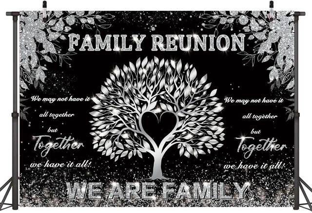 Alt view image 2 of 7 - Family Reunion Banner Backdrop 8x6FT Black and Silver Tree Leaves We are Family Photography Background Family Gathering Party Decorations Supplies
