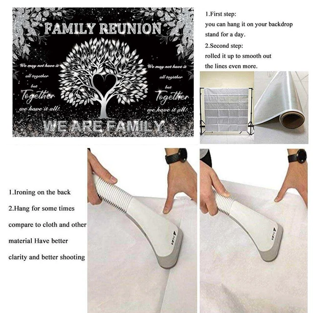 Alt view image 7 of 7 - Family Reunion Banner Backdrop 8x6FT Black and Silver Tree Leaves We are Family Photography Background Family Gathering Party Decorations Supplies