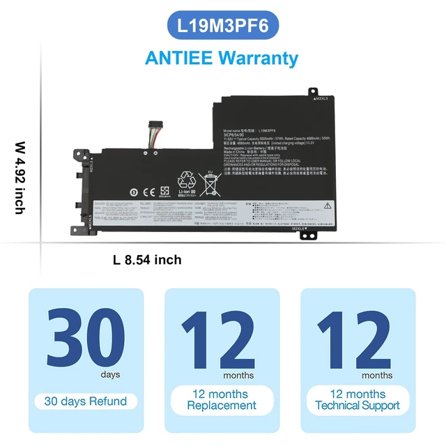 Alt view image 7 of 7 - 57Wh L19M3PF6 Laptop Battery for Lenovo Ideapad 5-15IIL05/15IAL7/15ABA7 5-15ARE05 5-15ITL05 5-15ARE05L19C3PF5 L19L3PF2 L19M4PF1 L19C4PF1 L19L4PF1 L19C3PF4 L19D3PF3 11.52V