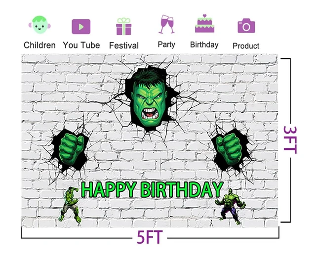 Alt view image 2 of 3 - White Brick Wall Backdrop for Hulk Theme Birthday Party Supplies 5x3ft Hulk Superhero Theme Baby Shower Banner for Birthday