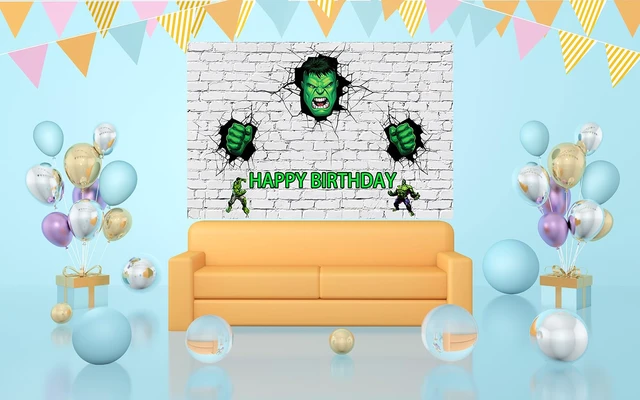 Alt view image 3 of 3 - White Brick Wall Backdrop for Hulk Theme Birthday Party Supplies 5x3ft Hulk Superhero Theme Baby Shower Banner for Birthday
