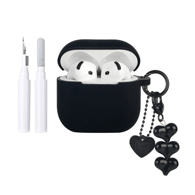 Main image of Compatible for AirPods 4 Case Soft TPU with Cleaner Kit Cute Silver Fashion Buckle Pendant Aesthetics Design Shockproof Cover for Girls Woman for Airpods 4-Black