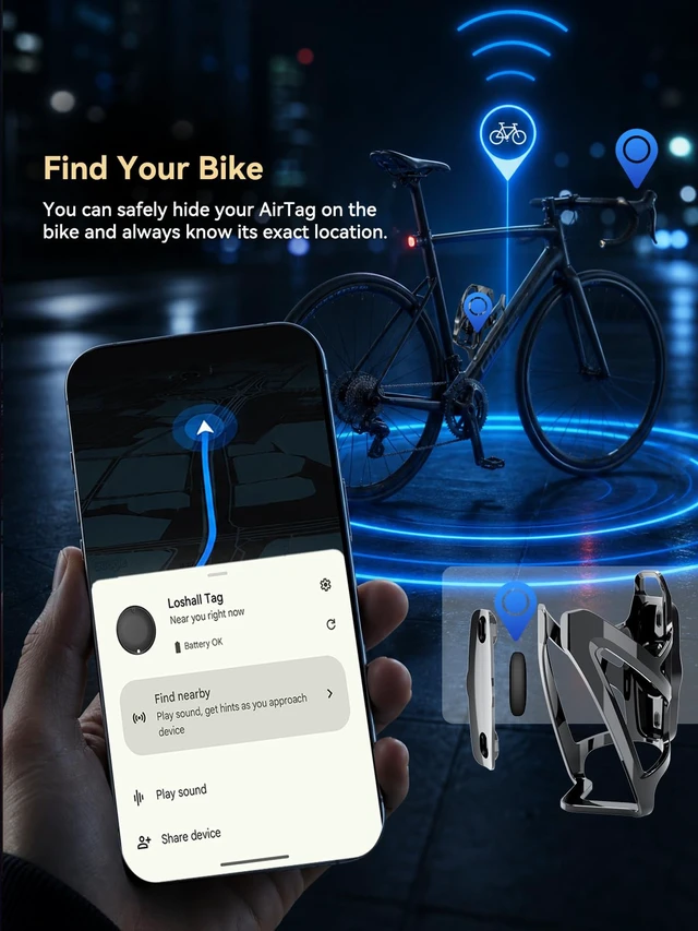 Alt view image 3 of 6 - Bike Water Bottle Cage with Built-in Item Finder, Works with Find My App, Hidden Anti-Loss Bicycle Finder, No Extra Tag Needed, Waterproof Bottle Holder for Road Bike MTB E-Bike