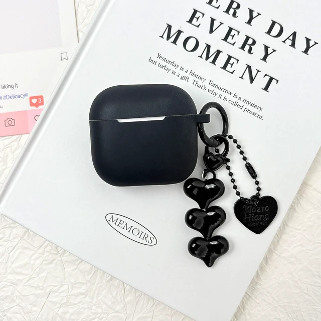 Alt view image 2 of 7 - Compatible for AirPods 4 Case Soft TPU with Cleaner Kit Cute Silver Fashion Buckle Pendant Aesthetics Design Shockproof Cover for Girls Woman for Airpods 4-Black