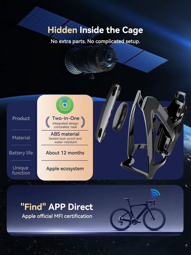 Alt view image 6 of 6 - Bike Water Bottle Cage with Built-in Item Finder, Works with Find My App, Hidden Anti-Loss Bicycle Finder, No Extra Tag Needed, Waterproof Bottle Holder for Road Bike MTB E-Bike
