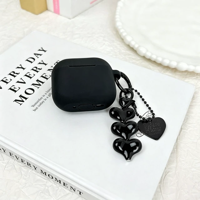 Alt view image 4 of 7 - Compatible for AirPods 4 Case Soft TPU with Cleaner Kit Cute Silver Fashion Buckle Pendant Aesthetics Design Shockproof Cover for Girls Woman for Airpods 4-Black