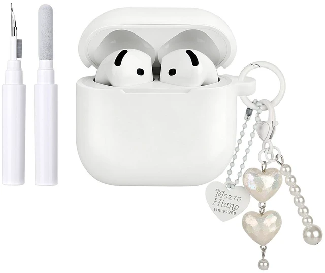 Main image of Compatible for AirPods 4 Case Soft TPU with Cleaner Kit Cute Silver Fashion Buckle Pendant Aesthetics Design Shockproof Cover for Girls Woman for Airpods 4-White