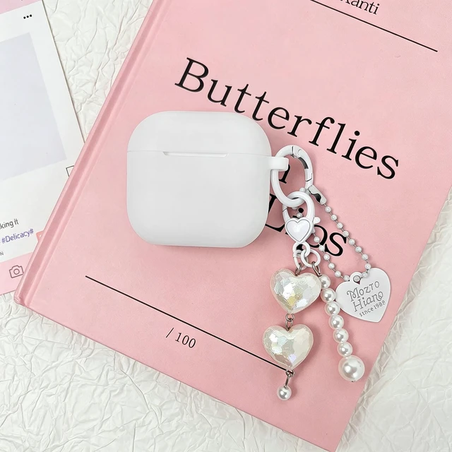 Alt view image 2 of 7 - Compatible for AirPods 4 Case Soft TPU with Cleaner Kit Cute Silver Fashion Buckle Pendant Aesthetics Design Shockproof Cover for Girls Woman for Airpods 4-White