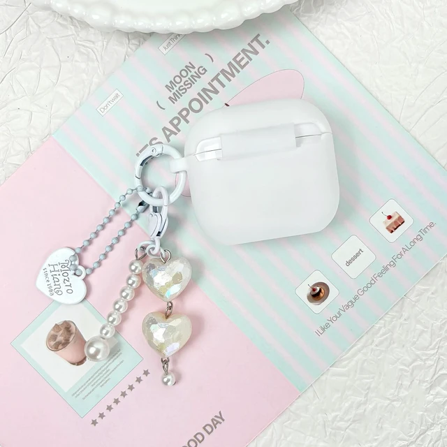 Alt view image 5 of 7 - Compatible for AirPods 4 Case Soft TPU with Cleaner Kit Cute Silver Fashion Buckle Pendant Aesthetics Design Shockproof Cover for Girls Woman for Airpods 4-White