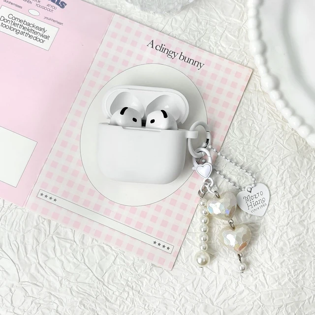Alt view image 3 of 7 - Compatible for AirPods 4 Case Soft TPU with Cleaner Kit Cute Silver Fashion Buckle Pendant Aesthetics Design Shockproof Cover for Girls Woman for Airpods 4-White