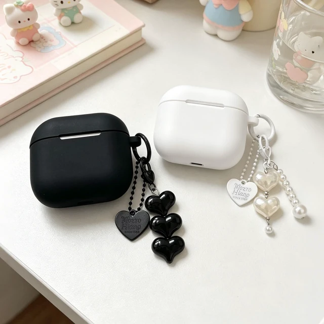Alt view image 7 of 7 - Compatible for AirPods 4 Case Soft TPU with Cleaner Kit Cute Silver Fashion Buckle Pendant Aesthetics Design Shockproof Cover for Girls Woman for Airpods 4-Black