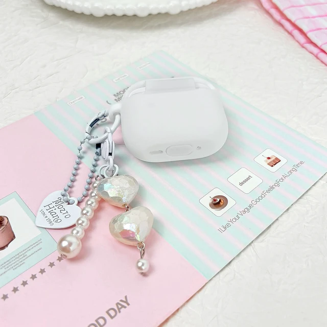 Alt view image 4 of 7 - Compatible for AirPods 4 Case Soft TPU with Cleaner Kit Cute Silver Fashion Buckle Pendant Aesthetics Design Shockproof Cover for Girls Woman for Airpods 4-White