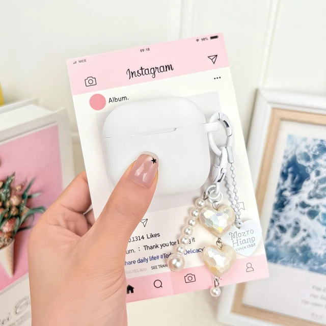 Alt view image 6 of 7 - Compatible for AirPods 4 Case Soft TPU with Cleaner Kit Cute Silver Fashion Buckle Pendant Aesthetics Design Shockproof Cover for Girls Woman for Airpods 4-White