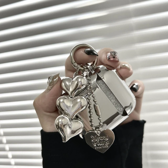 Alt view image 3 of 7 - Compatible for AirPods 2 Case Soft TPU with Cleaner Kit Cute Silver Fashion Buckle Pendant Aesthetics Design Shockproof Cover for Girls Woman for Airpods 2&1-Silver