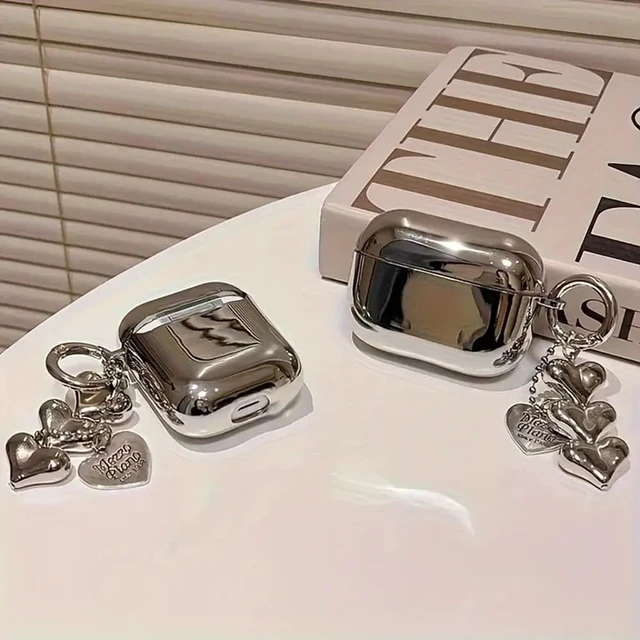 Alt view image 5 of 7 - Compatible for AirPods 2 Case Soft TPU with Cleaner Kit Cute Silver Fashion Buckle Pendant Aesthetics Design Shockproof Cover for Girls Woman for Airpods 2&1-Silver
