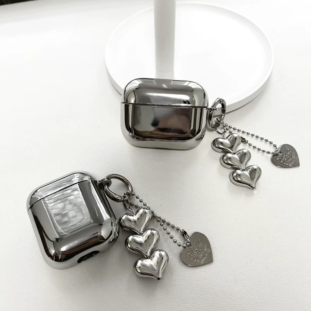 Alt view image 4 of 7 - Compatible for AirPods 2 Case Soft TPU with Cleaner Kit Cute Silver Fashion Buckle Pendant Aesthetics Design Shockproof Cover for Girls Woman for Airpods 2&1-Silver