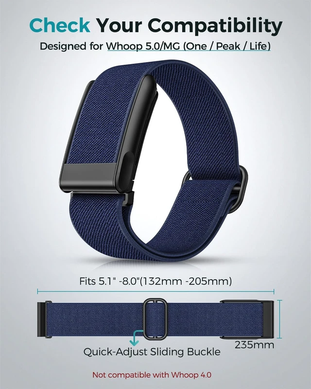 Alt view image 2 of 7 - Elastic Nylon Sport Strap for Whoop 5.0 & MG Bands One, Peak & Life, Quick-Dry Breathable Wristband with Quick-Adjust Sliding Buckle Accessories for Men Women - Not for Whoop 4.0