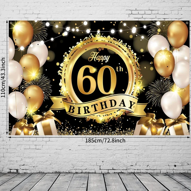 Alt view image 2 of 7 - Happy 60th Birthday Decoration Backdrop Banner Black Gold Large Fabric Sign 72.8 x 43.3 Inch Birthday Poster Photography Background 60 Year Birthday Party Decorations Supplies Indoor Outdoor
